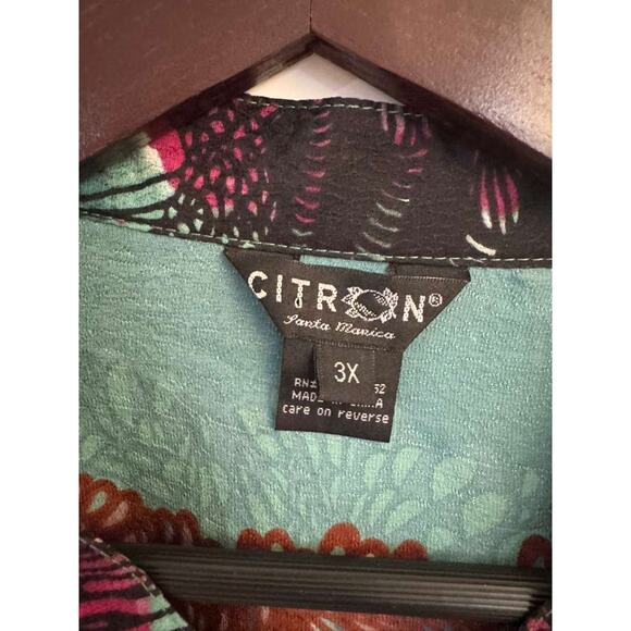 Citron Santa Monica Tunic Blouse Womens 3X Teal Relaxed Silk Boho Resort Artcore - Picture 6 of 6